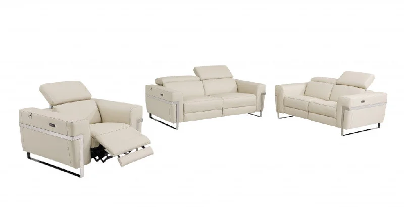 Sofa with furniture set-Three Piece Italian Leather Six Person Indoor Seating Set - Beige