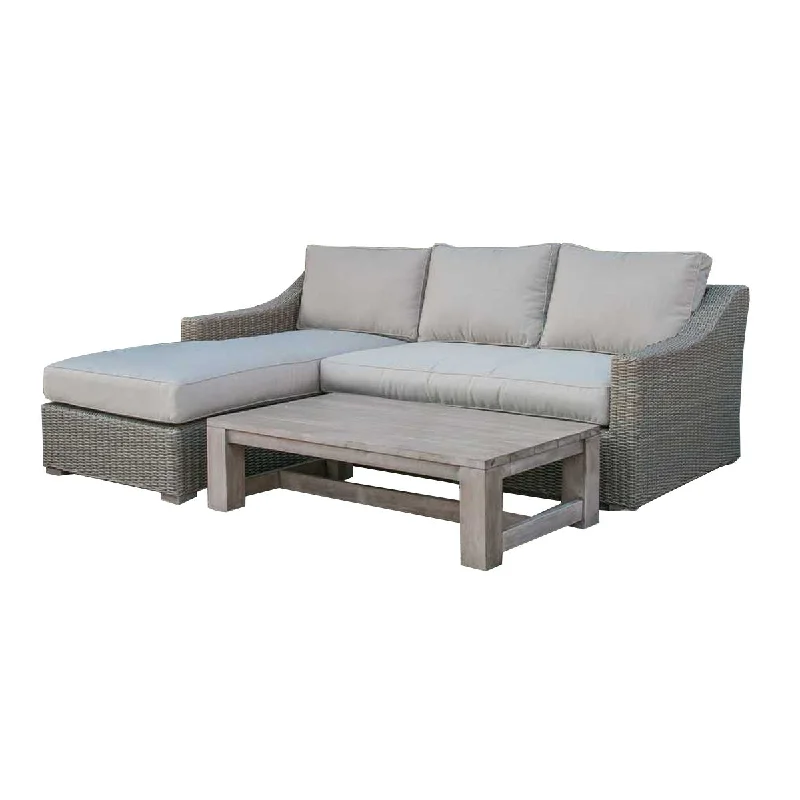 Sofa with high backrest-Three Piece Outdoor Rattan Sectional Seating Group With Beige Cushions - Gray