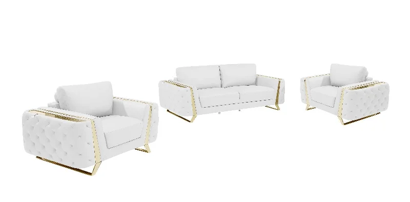 Sofa with 500lb limit-Three Piece Seating Set Indoor Italian Leather Six Person - White