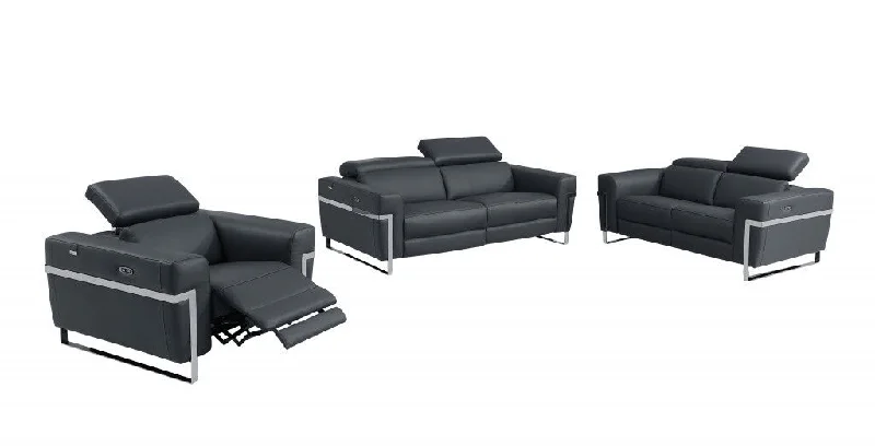 Sofa with home decor-Three Piece Six Person Indoor Italian Leather Seating Set - Dark Gray