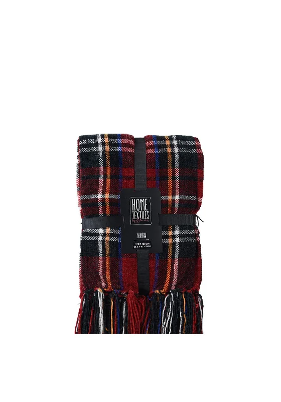 Ultra-soft fluffy throw blanket -Kaemingk Home Textiles by Decoris Fringed Throw, Red Multi