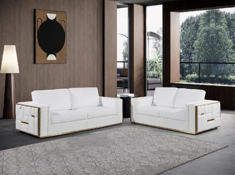 Sofa with modular pieces-Top Grain Leather 6 Or More Person Seating Set - White