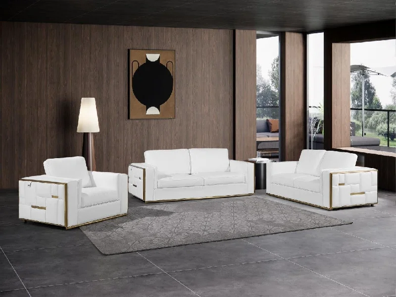 Sofa with reversible cushions-Top Grain Leather Five Person Seating Set - White