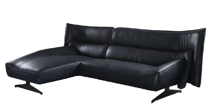 Sofa with collapsible style-Top Grain Leather L Shaped Two Piece Sofa And Chaise Sectional - Dark Gray