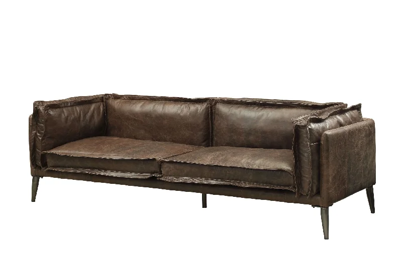 Sofa with classic style-Top Grain Leather Loveseat - Chocolate / Silver