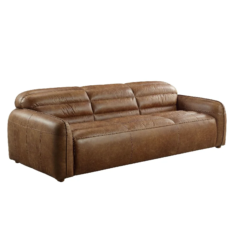 Sofa with handmade finish-Top Grain Leather Sofa With Black Legs - Dark Brown