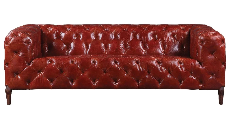 Sofa with American comfort-Top Grain Leather Sofa With Black Legs - Merlot