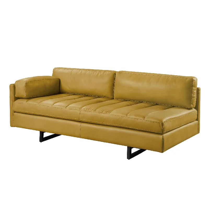 Sofa with Scandinavian design-Top Grain Leather Sofa With Black Legs - Mustard