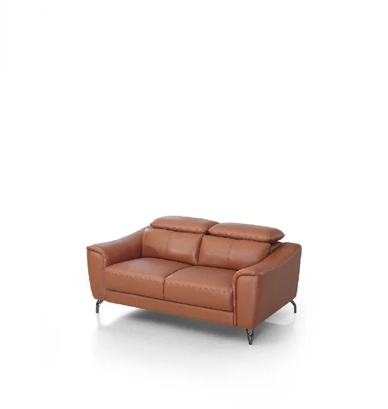 Sofa with side accent-Urban Leather Adjustable Headrest Loveseat - Brown