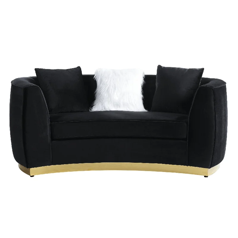 Sofa with trendy look-Velvet Curved Loveseat - Black / Gold