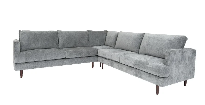 Sofa with lumbar cushion-Velvet L Shaped Three Piece Sectional - Silver