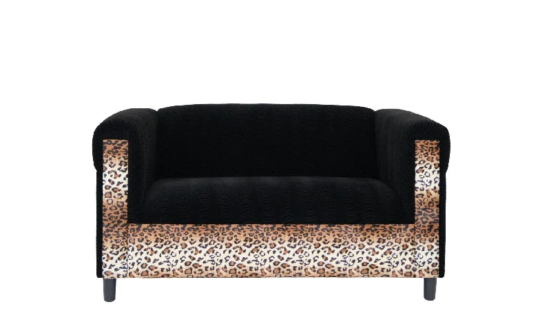 Sofa with ottoman combo-Velvet Leopard Loveseat - Black