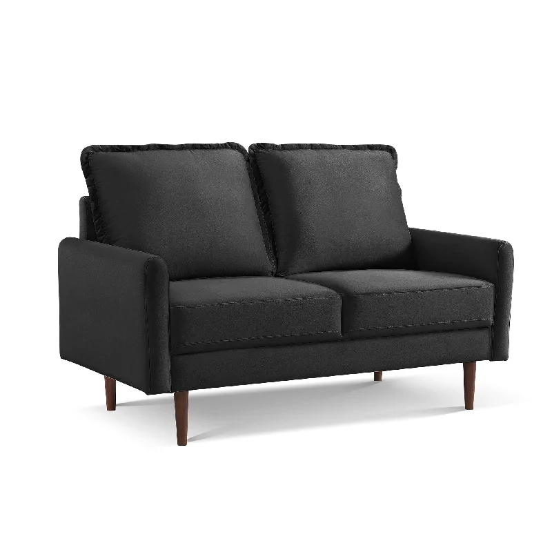 Sofa with sleek lines-Velvet Loveseat - Black / Dark Brown