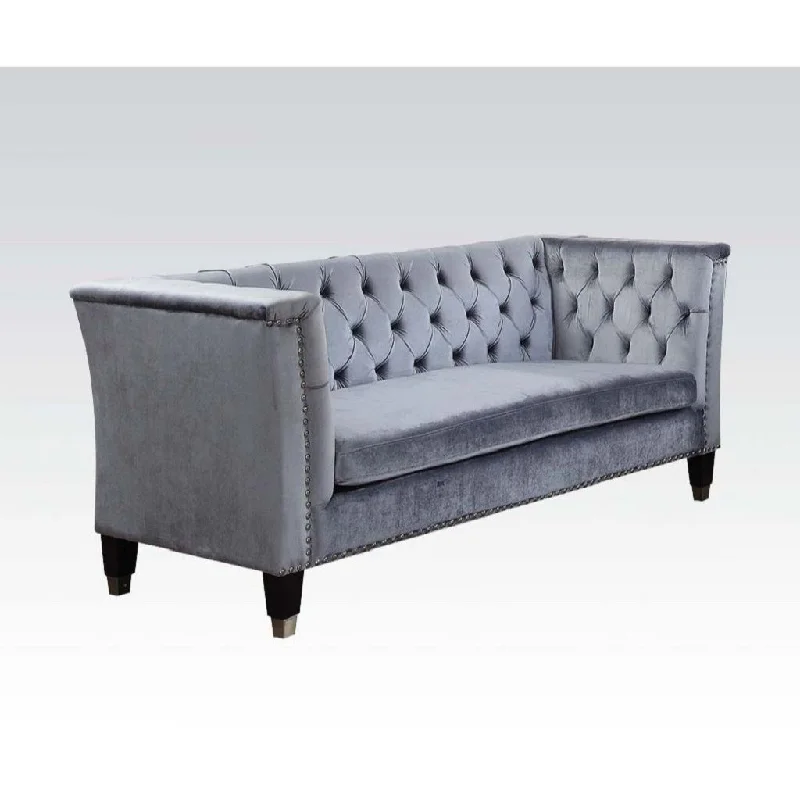 Sofa with chic finish-Velvet Loveseat - Blue Gray / Black