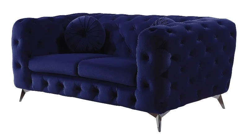 Sofa with fall vibes-Velvet Loveseat - Blue / Silver