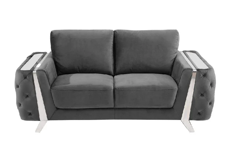 Sofa with bounce-back cushions-Velvet Loveseat - Dark Gray / Silver