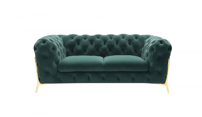 Sofa with cushion refill-Velvet Loveseat - Emerald Green / Gold