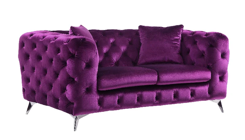 Sofa with spring refresh-Velvet Loveseat - Purple / Silver