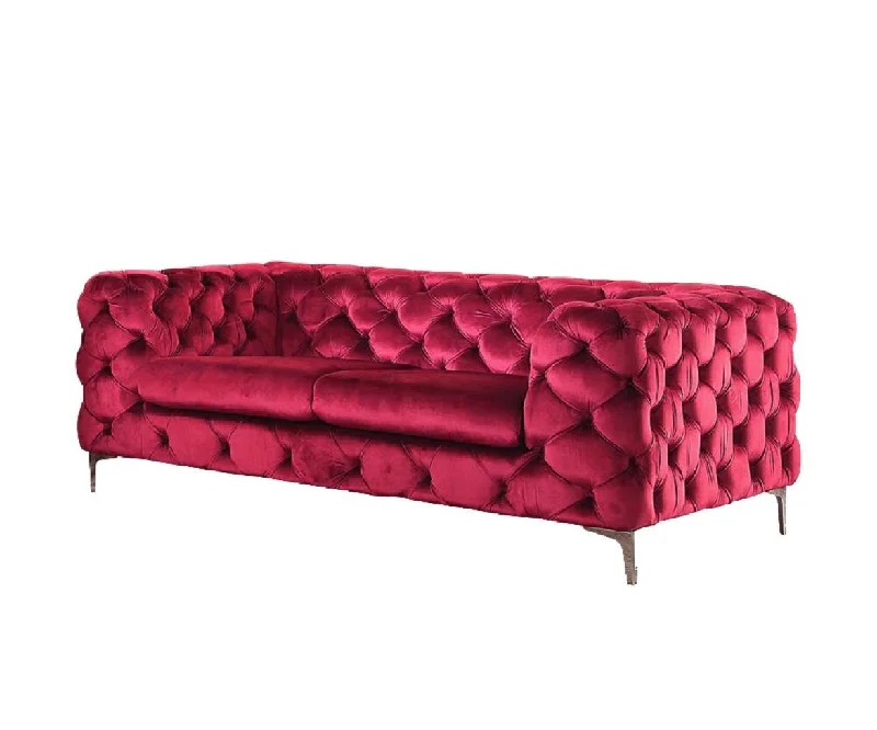 Sofa with industrial look-Velvet Loveseat - Red / Silver