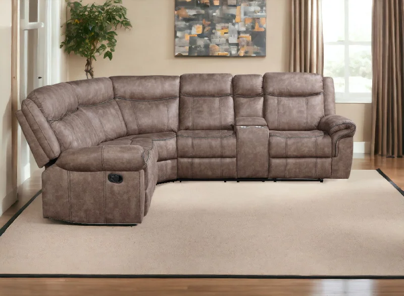 Sofa with foldable frame-Velvet Reclining L Shaped Six Piece Corner Sectional With Console - Chocolate