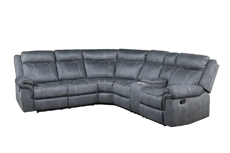 Sofa with light-duty use-Velvet Reclining L Shaped Six Piece Corner Sectional With Console - Gray