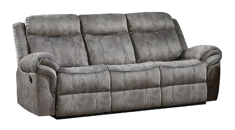 Sofa with coastal theme-Velvet Reclining USB Sofa With Black Legs - Gray