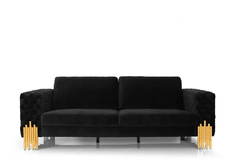 Sofa with side table-Velvet Sofa & Gold Legs - Black