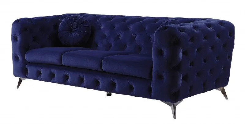 Sofa with one-of-a-kind-Velvet Sofa & Silver Legs - Blue