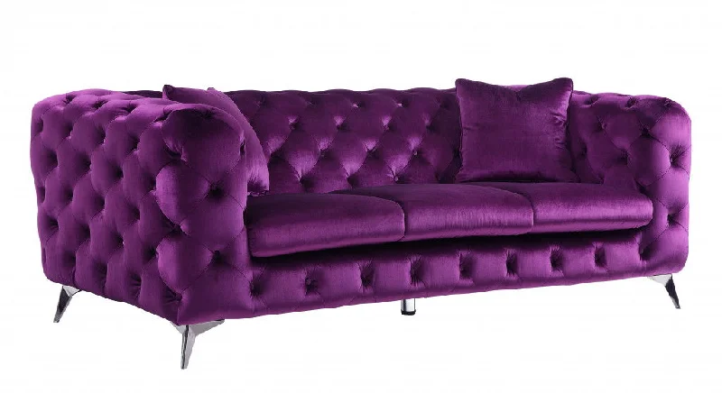 Sofa with exclusive deal-Velvet Sofa & Silver Legs - Purple