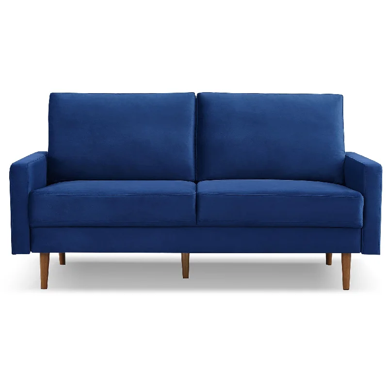 Sofa with anniversary surprise-Velvet Sofa With Dark Brown Legs - Blue