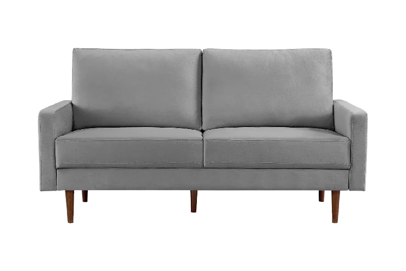 Sofa with L-shape layout-Velvet Sofa With Dark Brown Legs - Gray