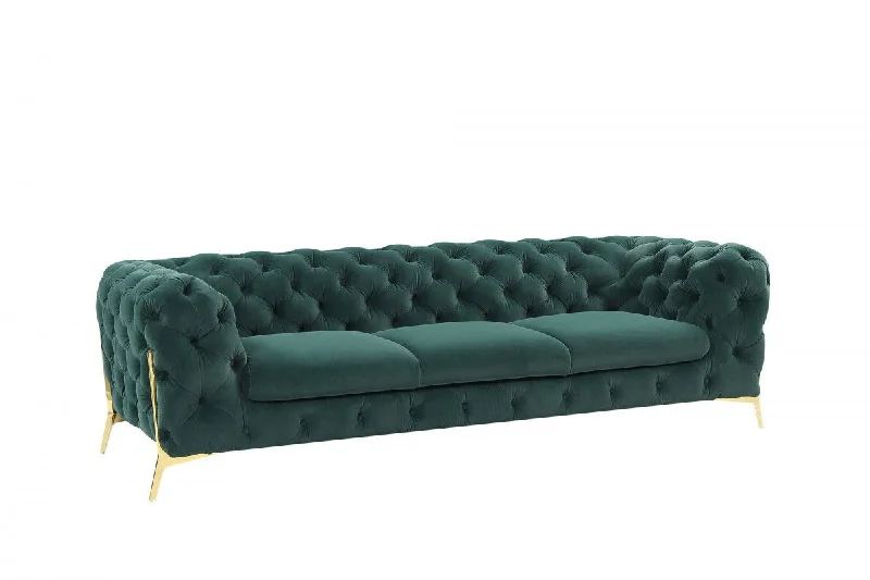 Sofa with leather care-Velvet Sofa With Gold Legs - Green