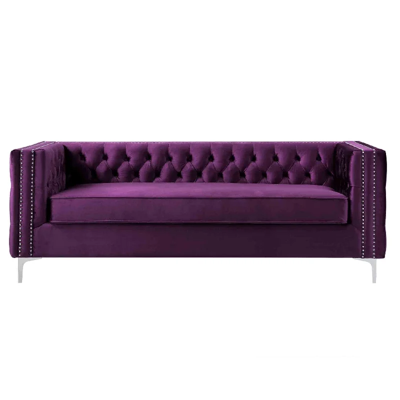 Sofa with housewarming present-Velvet Sofa With Silver Legs - Purple