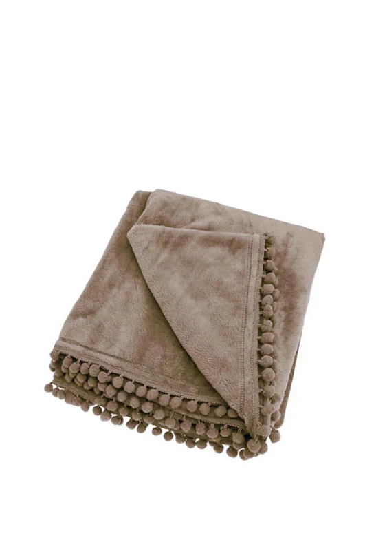 Warm winter fleece throw blanket -Walton & Co Fleece Throw with Pom-Pom Edge, Brown