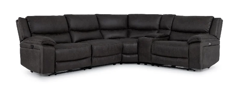 Sofa with extra pillows-Weston 5-Piece Power Reclining Sectional with Console - Granite